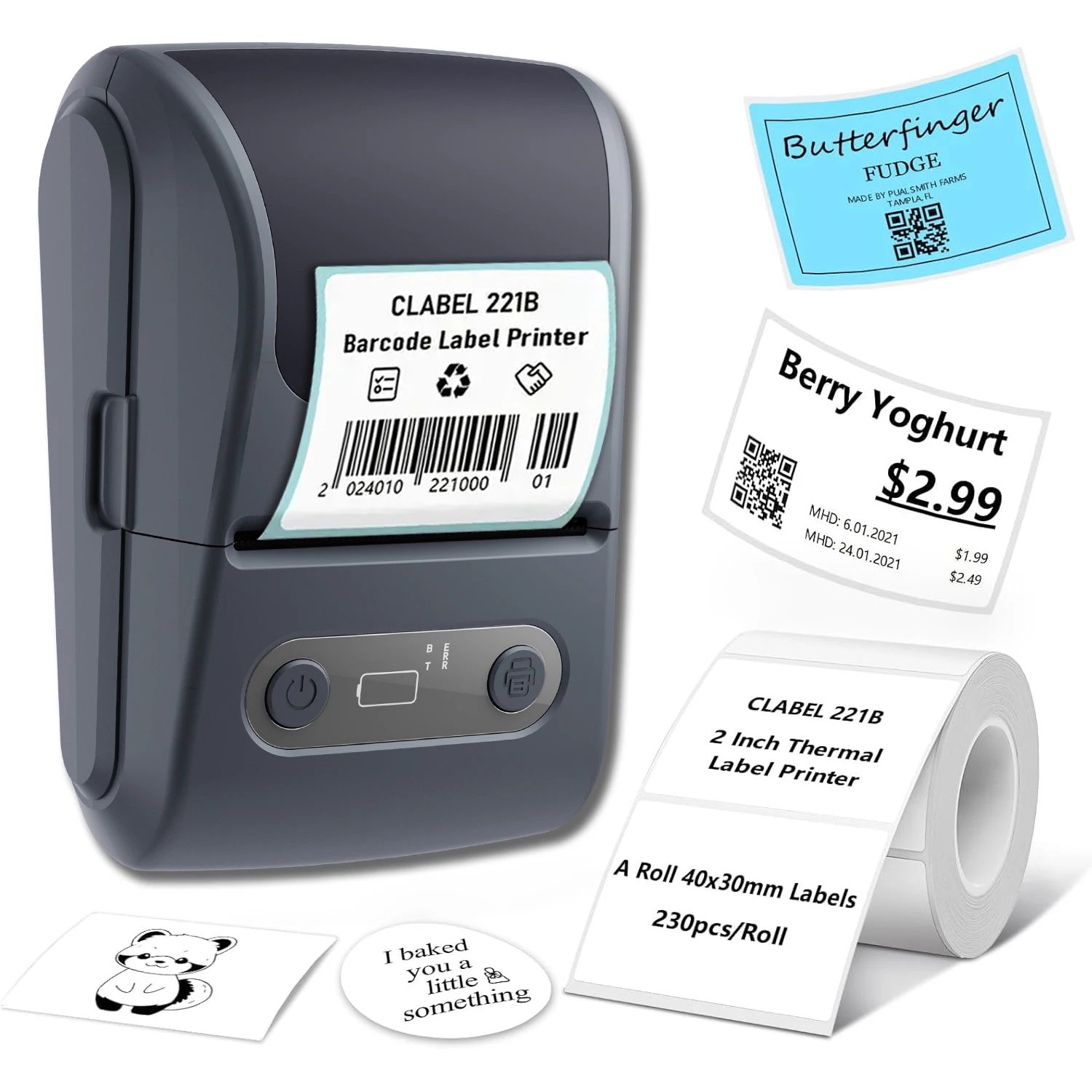 Stampante portatile a caldo, stampante per etichette adesive da 2 pollici, mini produttore di adesivi Bluetooth, compatibile con smartphone e PC, fornita con rotolo di carta da stampa 50*60 mm