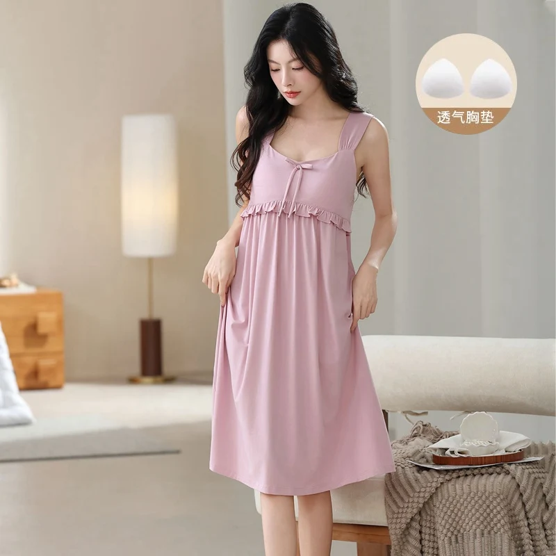 

2026 Summer Sexy Lingerie Spaghetti Strap Modal Nightgowns for Women Cute Sleepwear Homewear Nightdress Night Dress Home Nighty