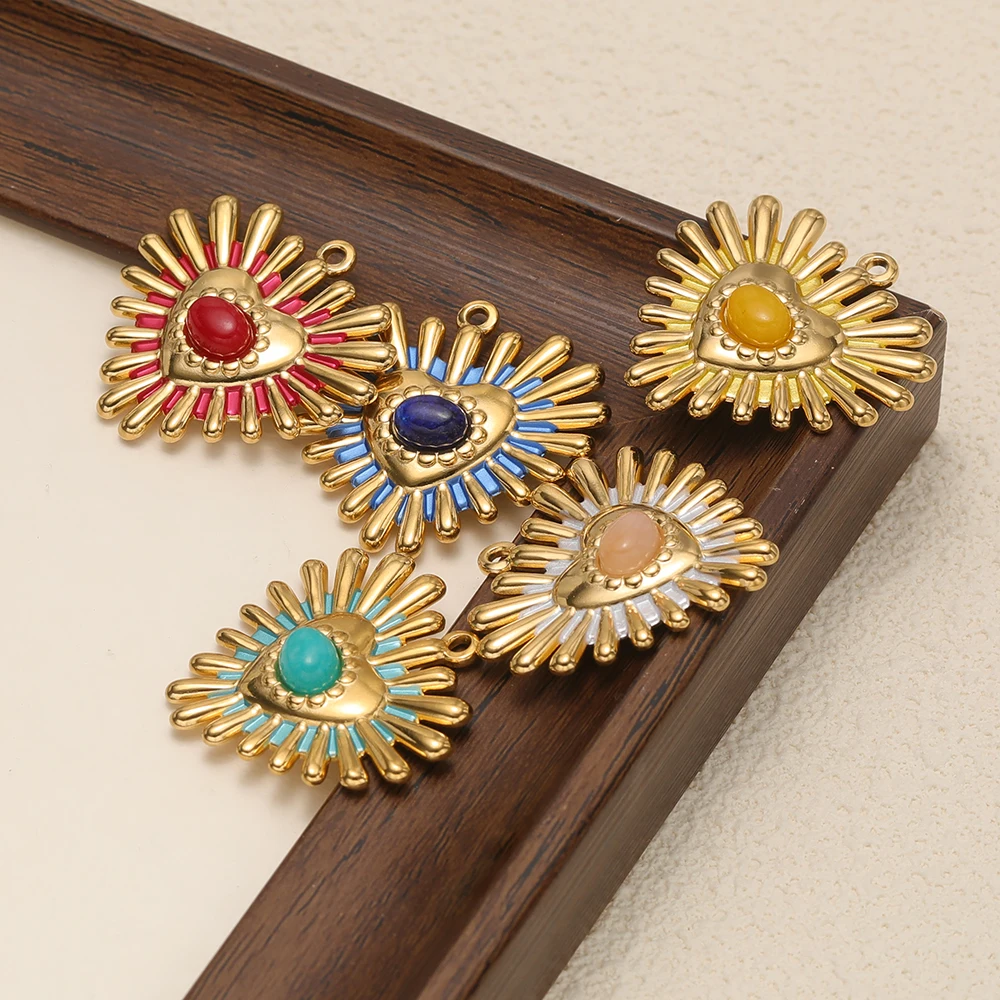 3 Stück Edelstahl-Emaille-Herzanhänger für DIY-Schmuckherstellung, Damen-Ohrringe, Mädchen-Halsketten-Anhänger, Zubehör – Detail 4