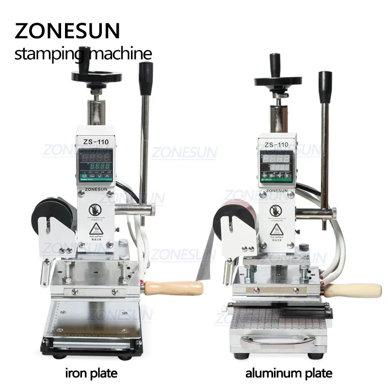 ZONESUN-máquina de prensado en caliente para ZS-110, prensadora de calor para madera, papel de PVC, fabricación de logotipos personalizados,