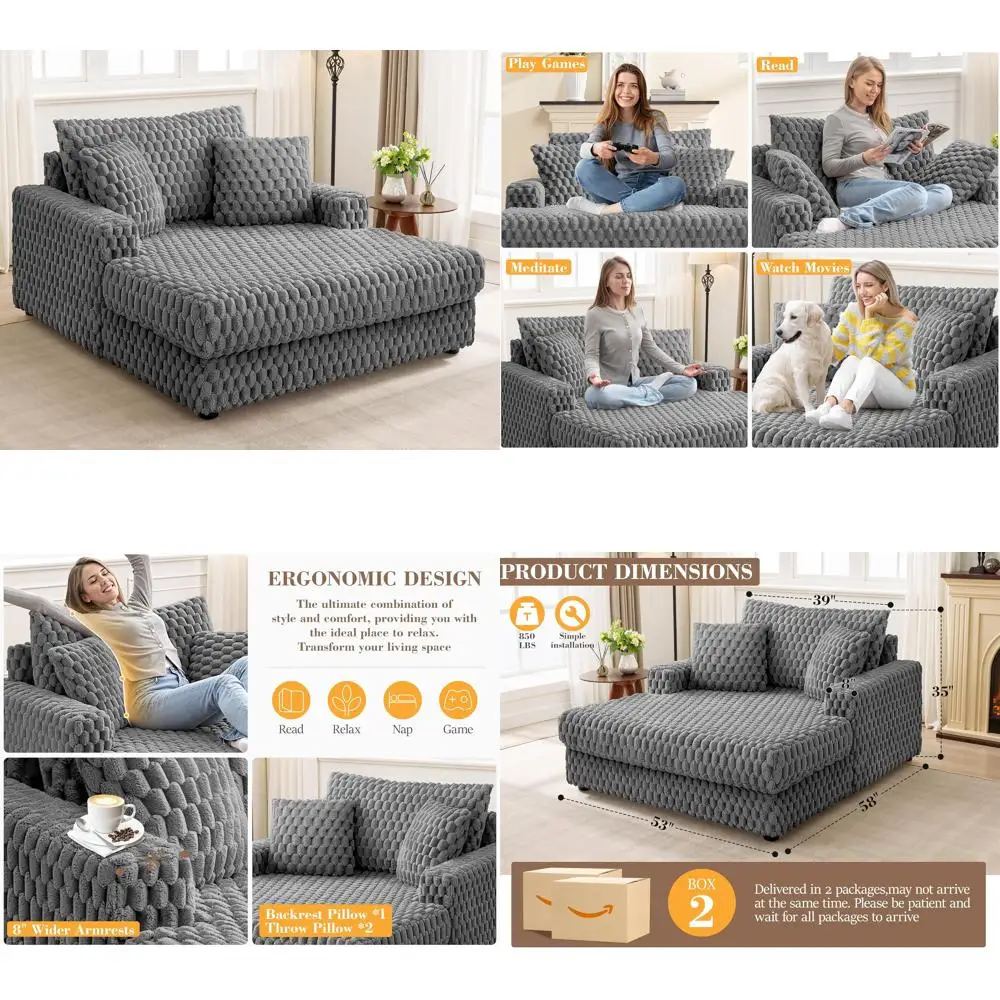 

Oversized Plush Reading Chair 53 Indoor Fluffy Cozy Sofa Bed with Armrests Pillows Comfortable Lounge Chair