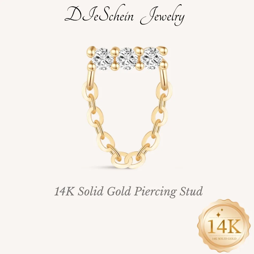 DIeSchein 14K Solid Gold Flat Back Stud Earrings Personalized Cartilage Stud Earrings for Helix Tragus Daith Piercings Jewelry