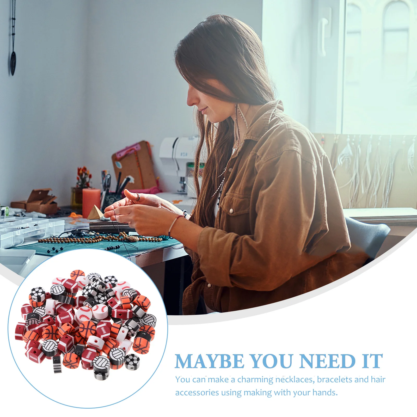 

300Pcs Small Rugby Beads Sports Fan Gift Durable Strong Colorfast for Jewelry Making Beads for Crafts Sports Charm Spacer Bead