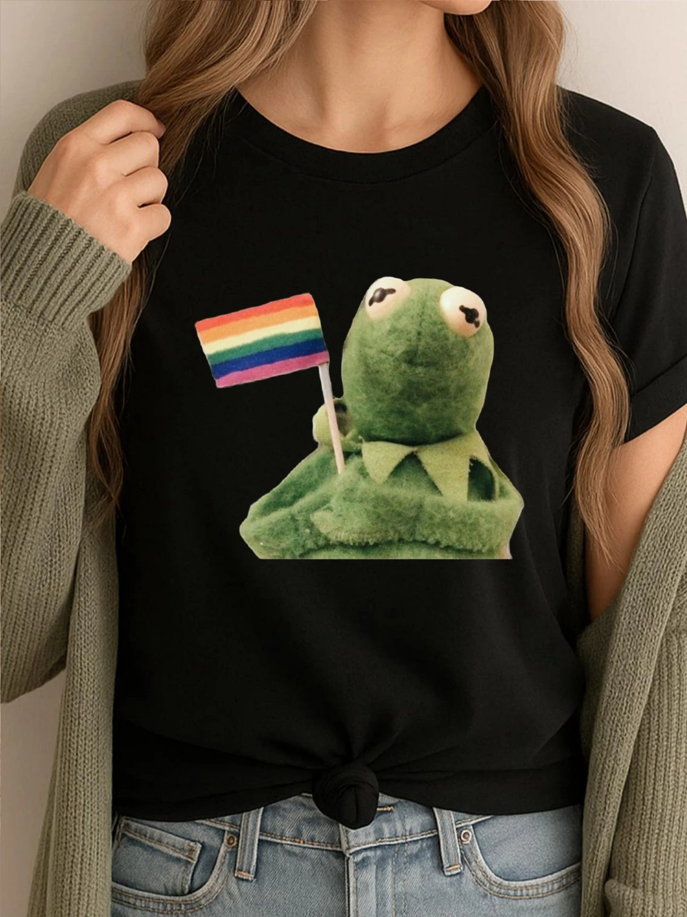 

Забавные футболки с флагом гордости, рубашки Kermit, мужские футболки с рисунком, натуральная брендовая одежда, удобная модная футболка с принтом