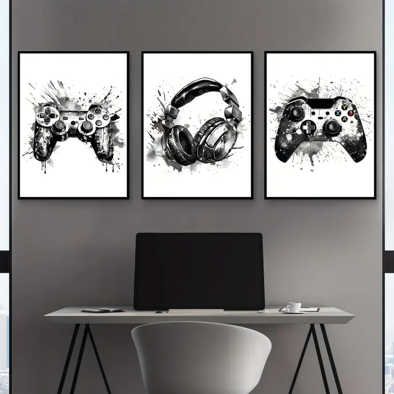 (No frame)3pcs/set Gaming Graffiti Gamepad Earphone Funny Wall Art Canvas Poster Gamer Room Wall Decor Prints Modern Living R