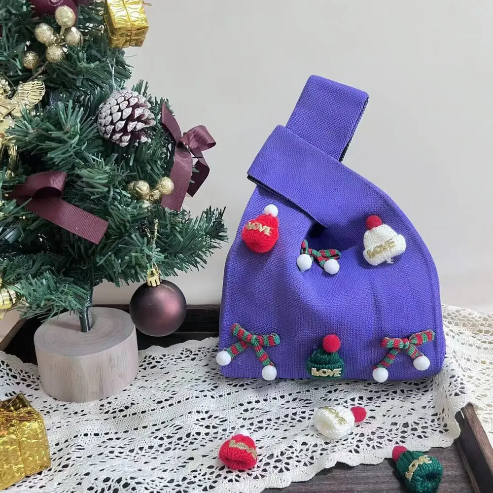 Knitted Festive Gift Bag Women Handbag Sweet Style Trendy Tote Christmas New Year Accessory Large Capacity Storage Pouch
