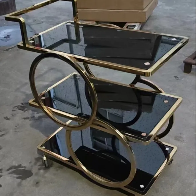 Grenzüberschreitender europäischer dreischichtiger Weinwagen aus Edelstahl, gehärtetes Glas, Hotellobby, Dessert