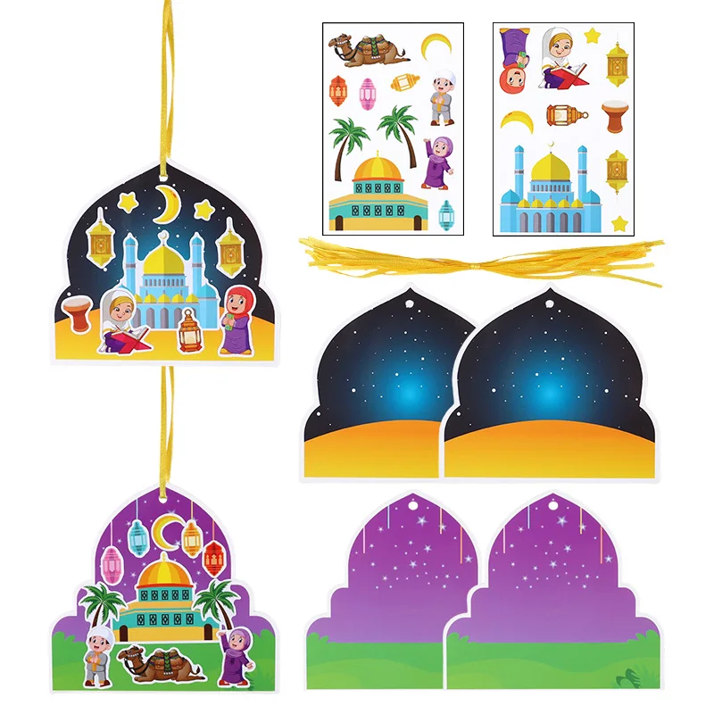 48Pcs Ramadan DIY Stickers Eid Mubarak Gift Label Hanging Ornaments Islamic Muslim Party Sealing Sticker For Home