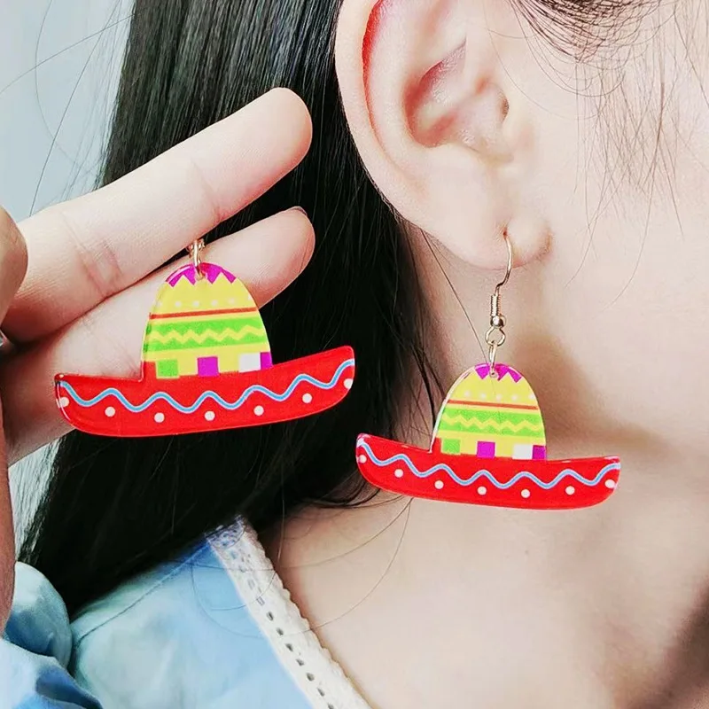 Mexican Fiesta Earrings - Cinco de Mayo Sombrero Piñata Earring Taco Tuesday Acrylic Jewelry Accessories Holiday Gifts for Her