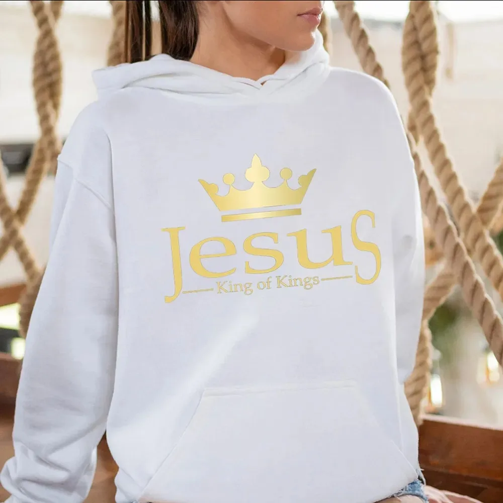 

Jesus The King of Kings Christian Hoodie Men's and Women's Long Sleeve Hooded Sweatshirt Pullover Tops Sportswear Women Clothing