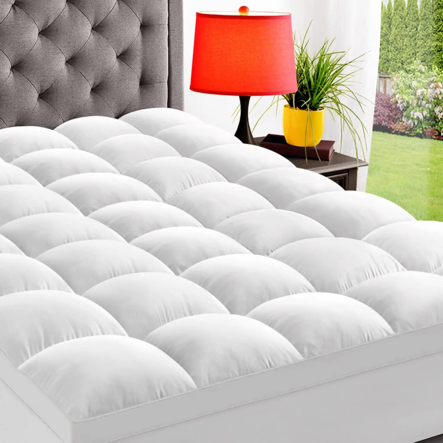 

Full XL Mattress Topper for Back Pain, Extra Thick Mattress Pad Cover, Plush Soft Pillowtop with Elastic Deep Pocket