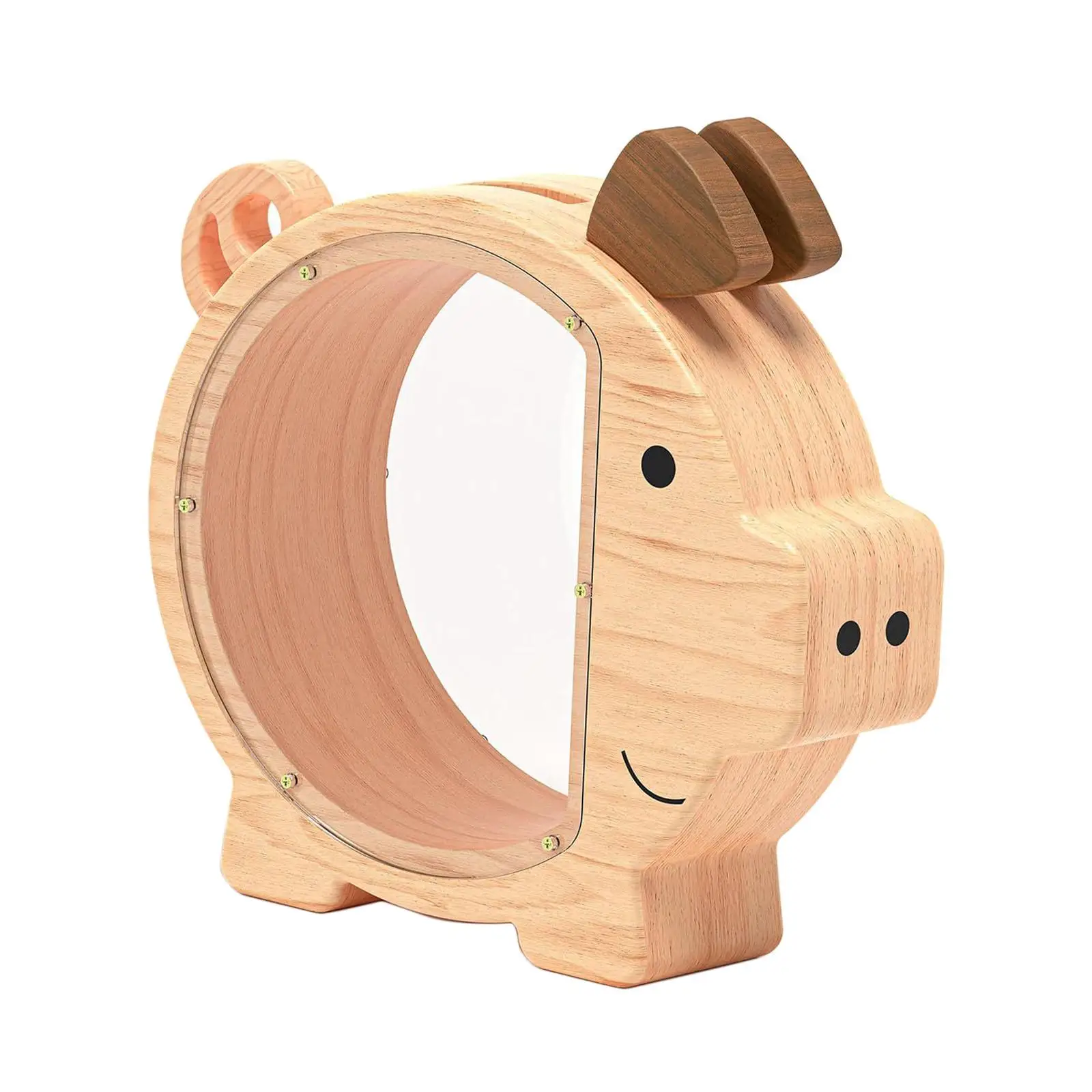 

Wooden Clear Piggy Bank Coffee Shop Tip Jar Shadow Box Display Storage Container for Adults Kids Decor Birthday Gift Boys Girls