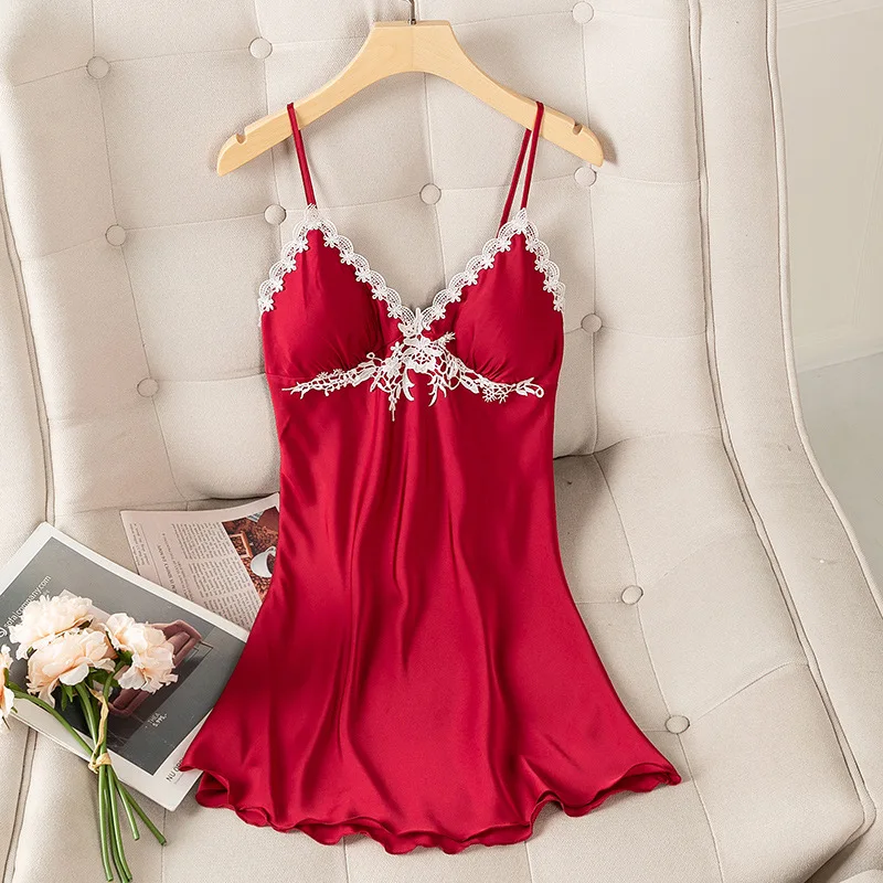 

Summer Women Lace Nightgown Sleepwear Dress Rayon Sexy Strap Top Nightdress Dressing Gown Backless Sleep Skirt Home Clothes