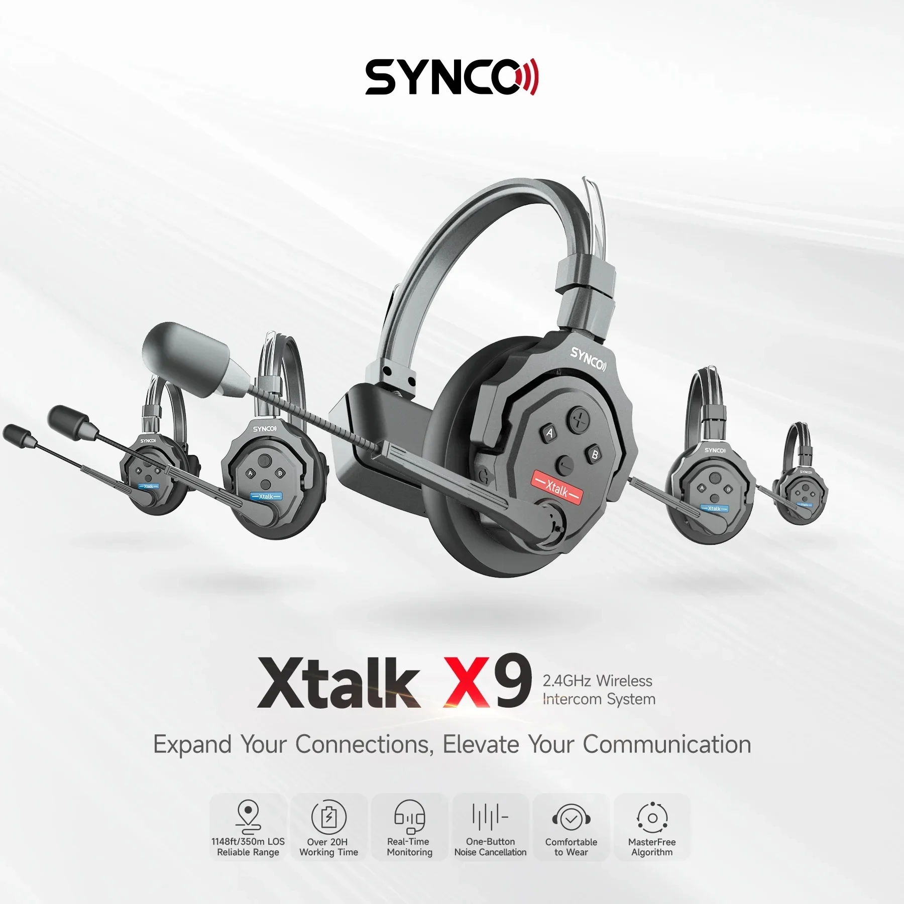 Synco Xtalk 2.4G Full-Duplex Single-Ear X3 X5 Remote Headset Wireless Intercom System for Film Television Shooting Studio