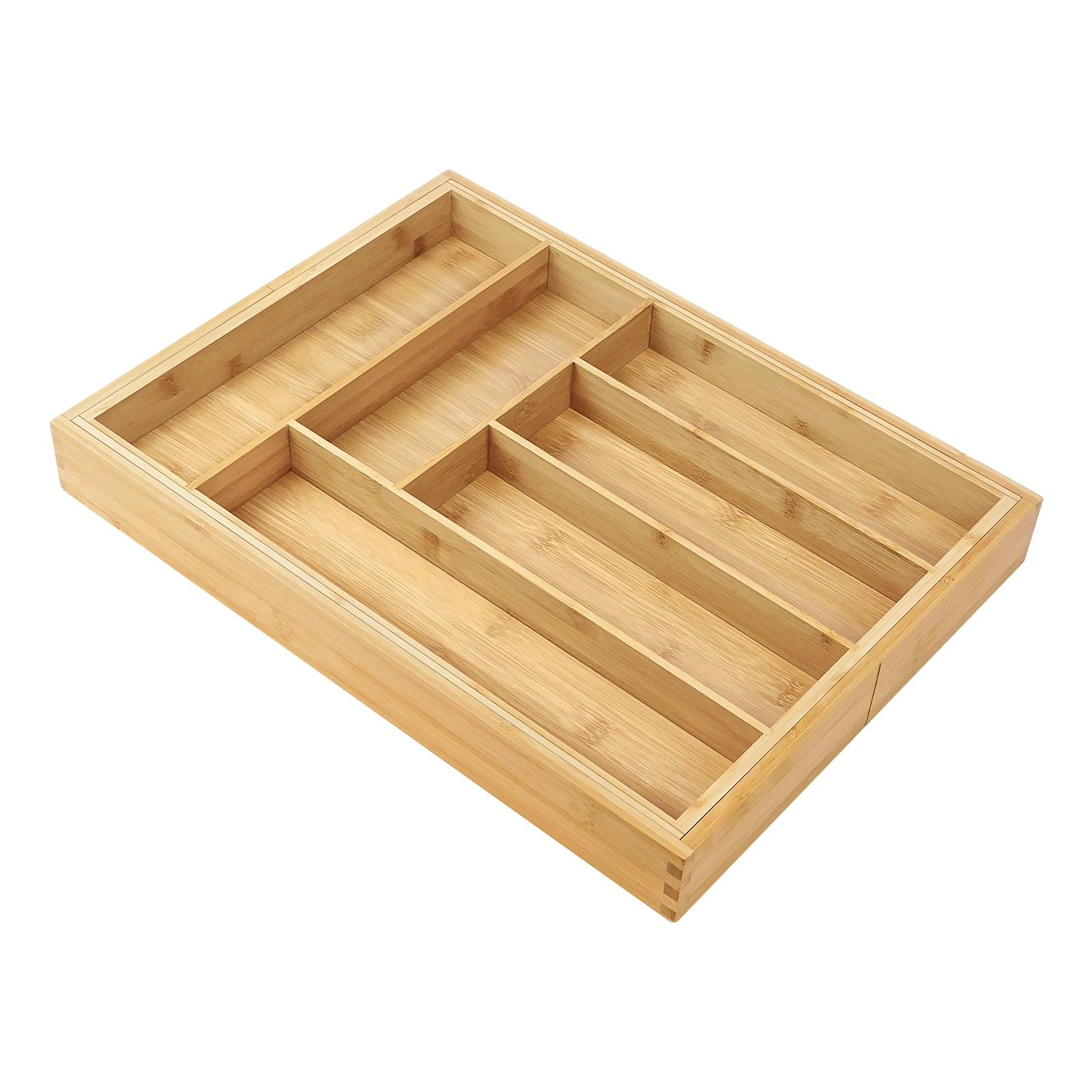 Bambus-Besteckkasten, erweiterbar von 32 x 43 cm auf 52 x 43 cm, 5 cm Tiefe, 6 bis 8 separate Fächer für Küche, Schlafzimmer, Büro – Detail 18