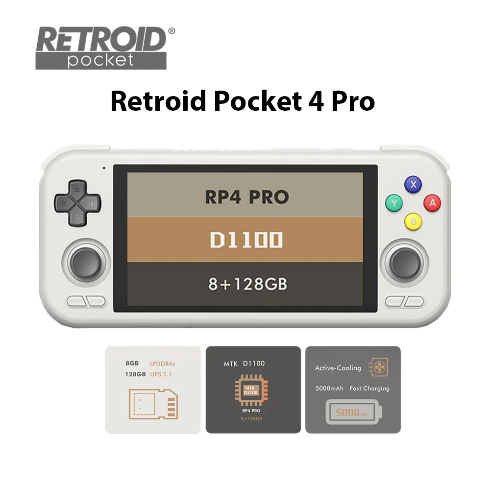 Retroid Pocket 4Pro 8GB 128GB Android Handheld Game Console 4.7Inch IPS Touch Screen D1100 5000mAh Battery Wifi6.0 Bluetooth5.2