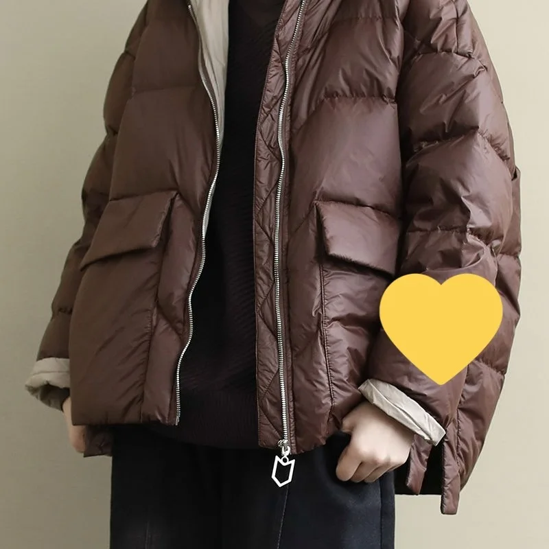 المرأة الشتاء نمط جديد الوقوف طوق ملابس العمل جيب الدفء دائم قوة ملابس خارجية كبيرة الحجم الأبيض بطة أسفل سترة #1