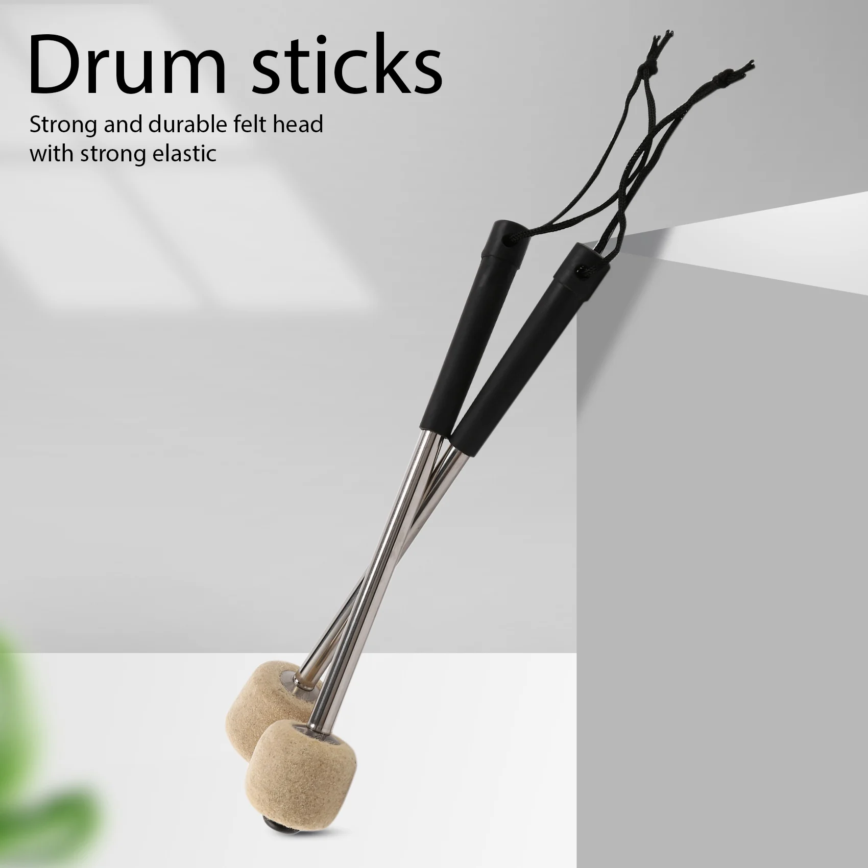 2Pcs Bass Drum Mallet Felt Head Percussion Mallets Timpani Sticks with Stainless Steel Handle,White