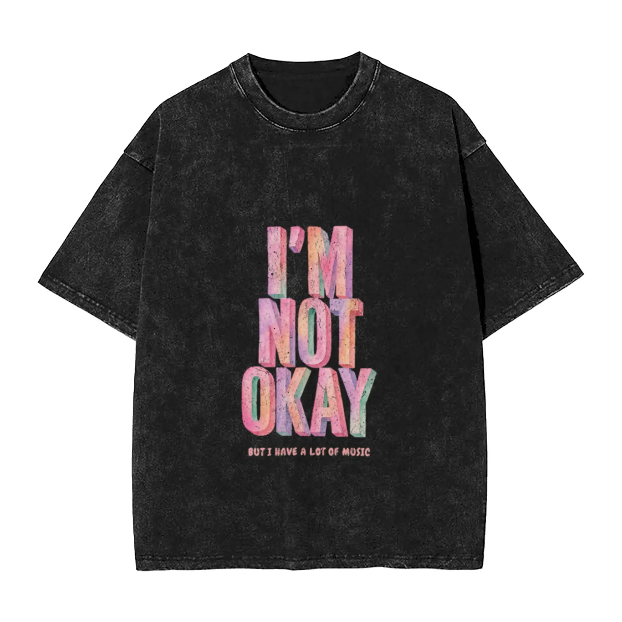 I m not okay but I have a lot of music Unique Cool A T-Shirt Oversized Short Sleeve Men's Women's Cotton Tees Tops