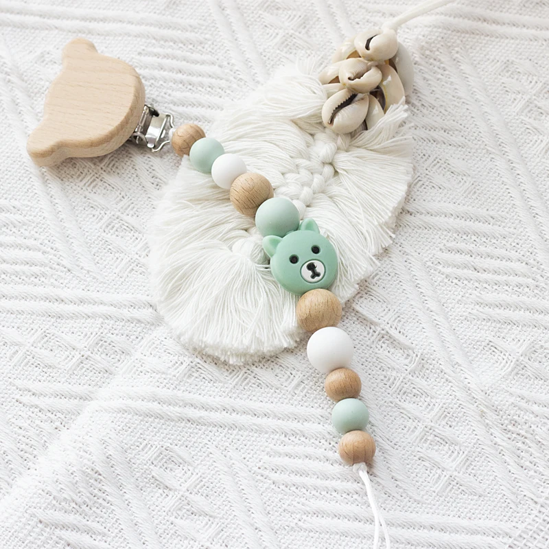 Personalized Name Baby Pacifier Clips Chains Bear Silicone Beads Teethers Dummy Nipple Holder Clip Newborn Teething Toys