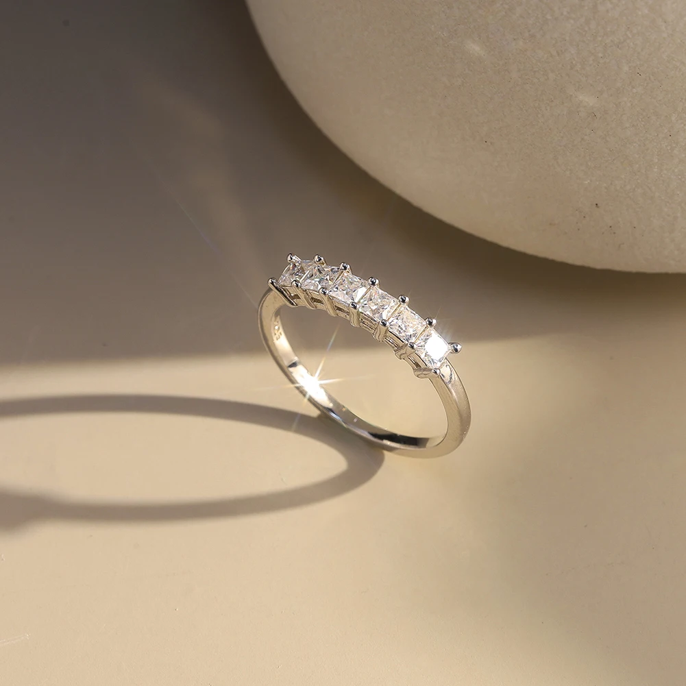 Princess Square Shape 925 Sterling Silver Rhodium Plated D Color VVS Moissanite Diamand Ring For Women Daily Wear Jewelry