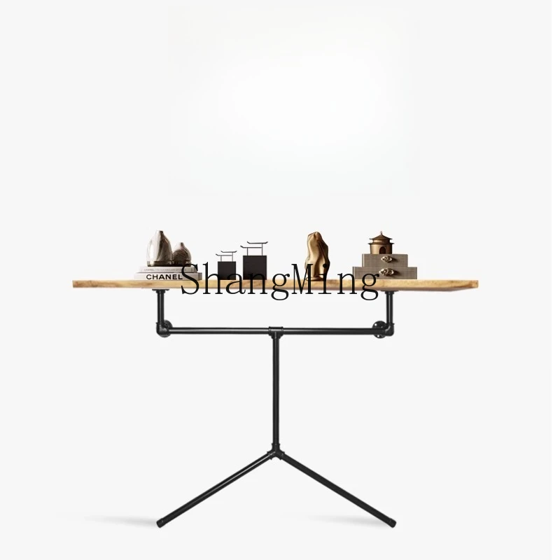 

FG industrial style water pipe wrought iron solid wood walnut entrance table against the wall log counter door cabinet