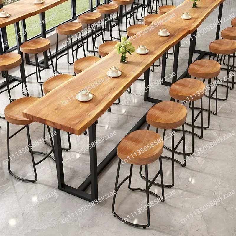 Nordic Home Solid Wood Bar Stool Front Desk Coffee Leisure Chair Iron Art High Bar Stools for Kitchen Stylish and Sturdy