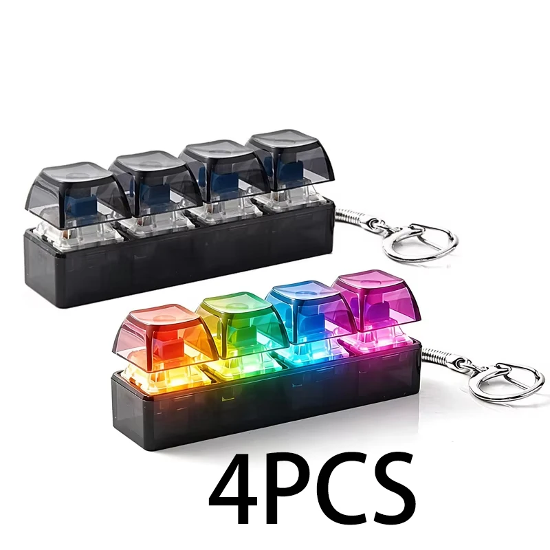 FTCY 4-Tasten-Mechanische Tastatur-Schlüsselanhänger, Fidget-Spielzeug mit Lichtern für Erwachsene zur Stresslinderung, Entspannung und Beruhigung, Zubehör