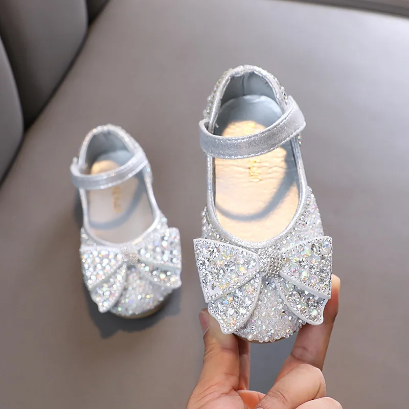 Mädchen Prinzessin Leder Schuhe Mode Elegante Kinder Schuhe Kinder Pailletten Strass Bowknot Glänzende Party Hochzeit J28