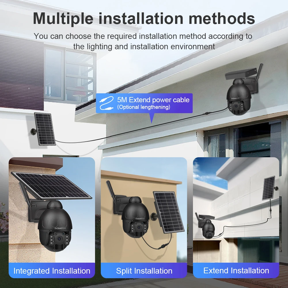 INQMEGA Outdoor Solar Camera 4G SIM / WIFI Wireless Security Detachable Solar Cam Battery CCTV Video Surveillance Smart Monitor