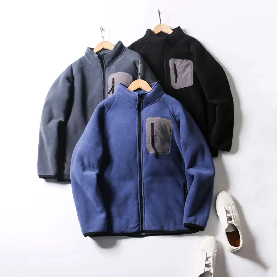 

Men's Thiened Lamb Fce Jaet Stand Collar Zipper Closure Long Sve Coat Warmth Youth Sle Pure Color Spring Autumn Wear