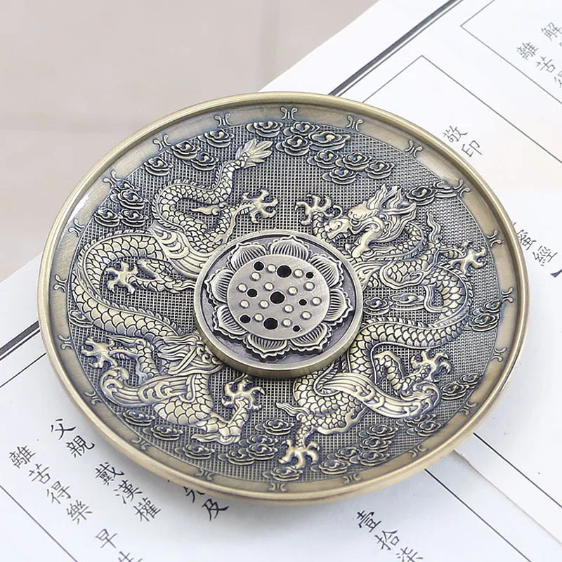 Double Dragon Incense Tray Chinese Blessing Line Incense Holder Home Bronze Incense Burner Exquisitely Carved Ornaments