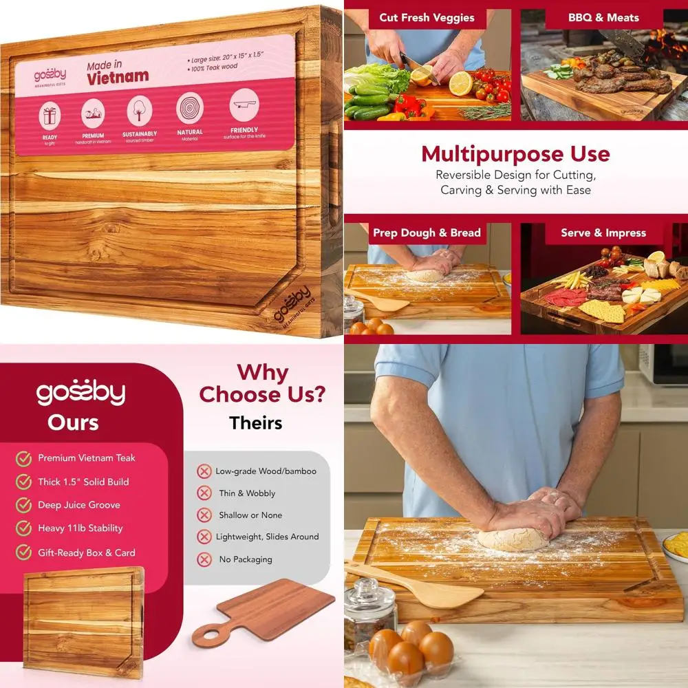 

Разделочная доска из тикового дерева ручной работы, 20x15x1,5 — Премиум, сбалансированная для повара, легко очищаемая, удобная для ножей, доска для посуды