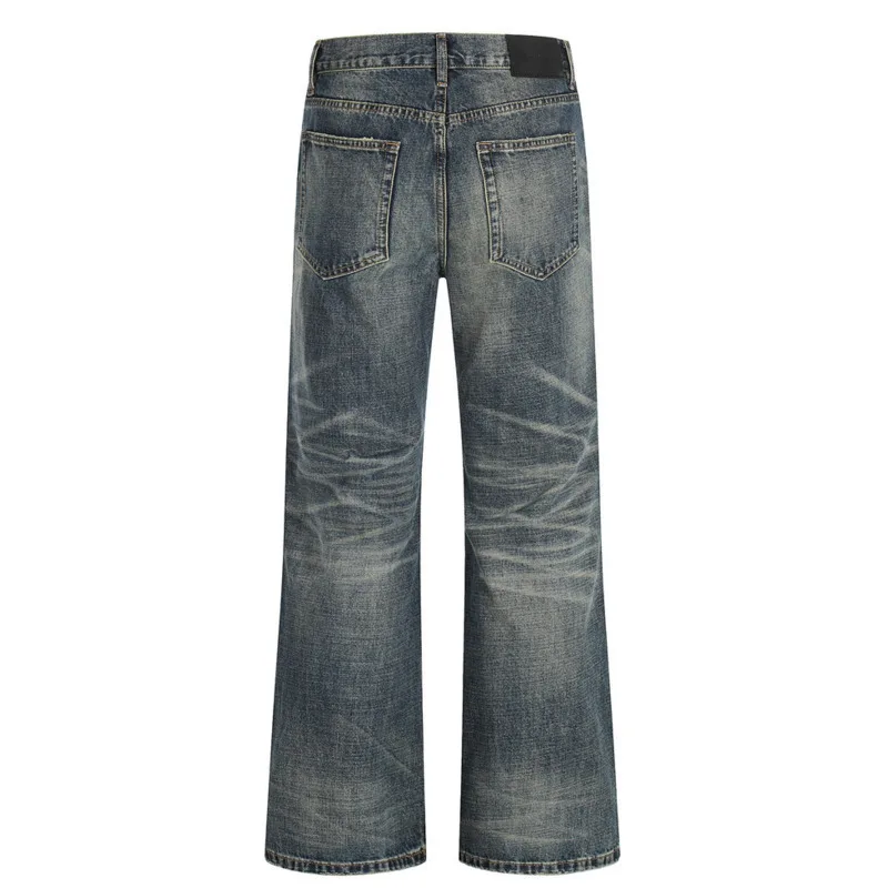 2025 primavera y otoño moda americana de los hombres High Street lavado Vintage Punk básico Casual tubo recto pantalones vaqueros sueltos