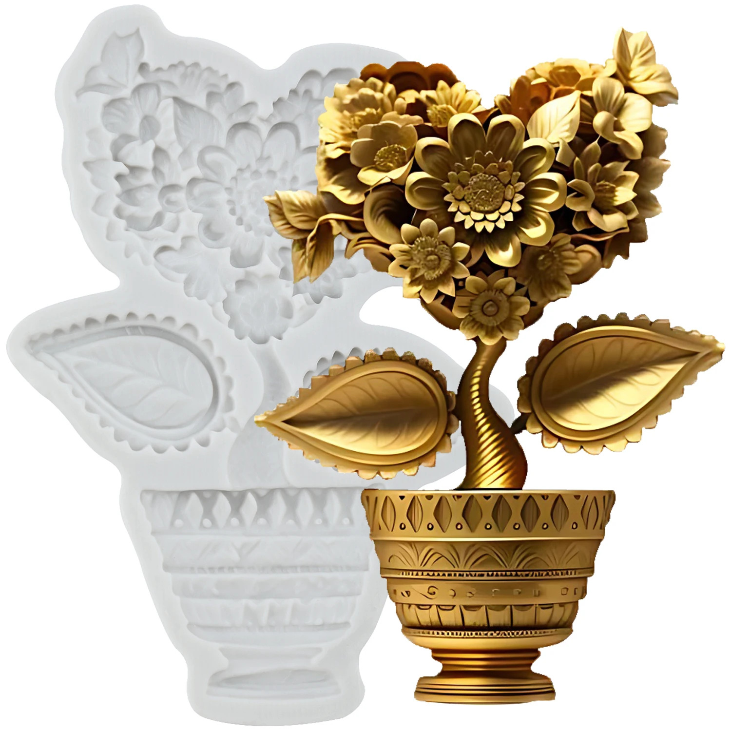 Flower Vase Silicone Molds Daisy Flower Fondant Cake Decorating Tools Cupcake Topper Candy Sugar Craft Gum Paste Polymer Clay