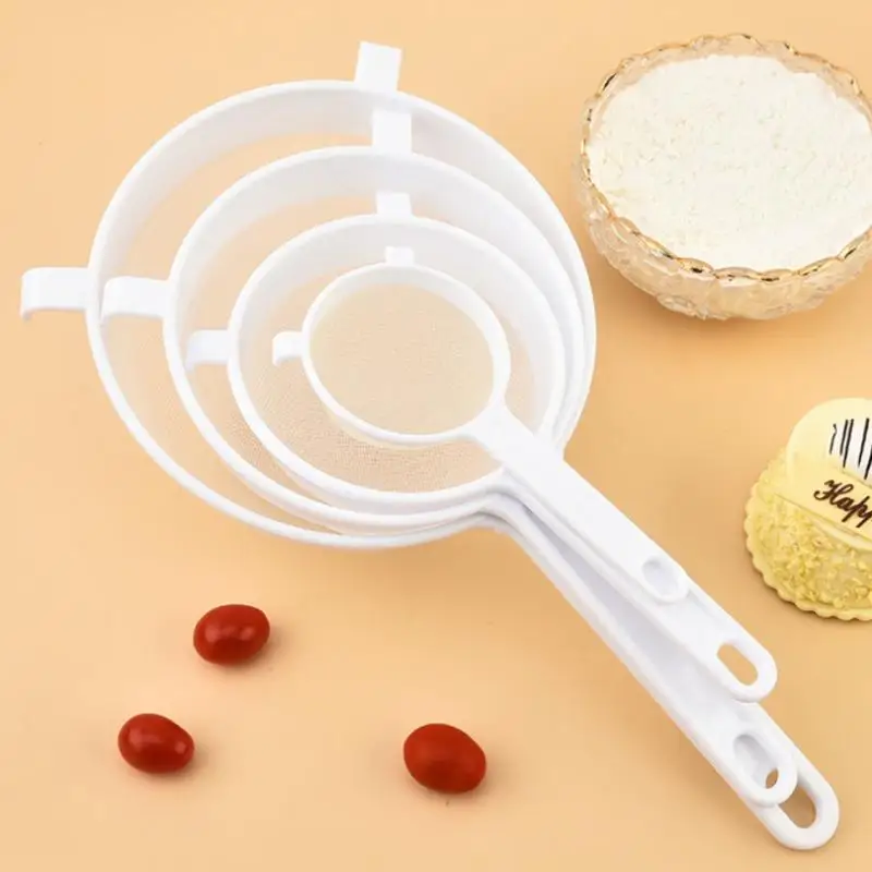Plastic Fine Mesh Spoon Strainer Kitchen Nut Milk Filter Flour Sieve With Handle Soy Milk Coffee Filter Colanders Tools 1PcsNew