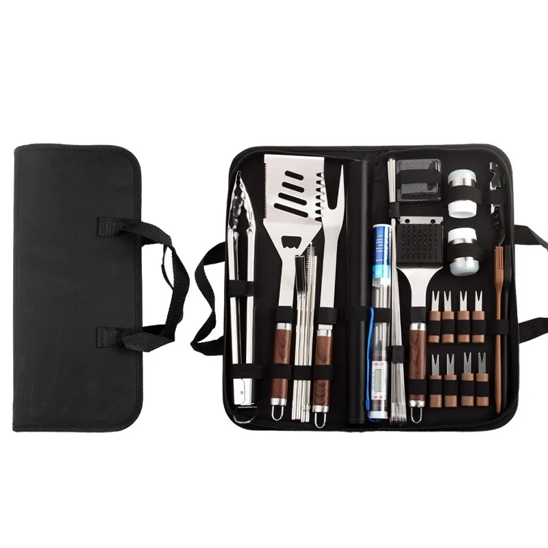 Stainless Steel BBQ Tools Set Outdoor Cooking Utensils with Wood Handle