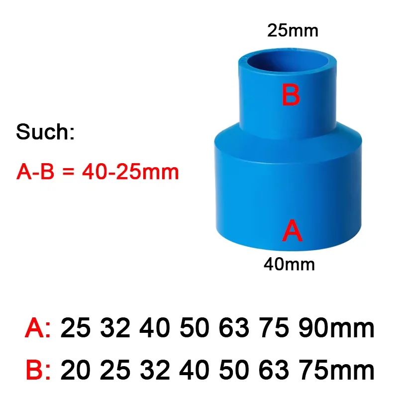 20/25/32/40/50/63/75/90mm Blue PVC Straight Reducing Connector Water Pipe Garden Irrigation Water Tube Jointor Aquarium Adapter