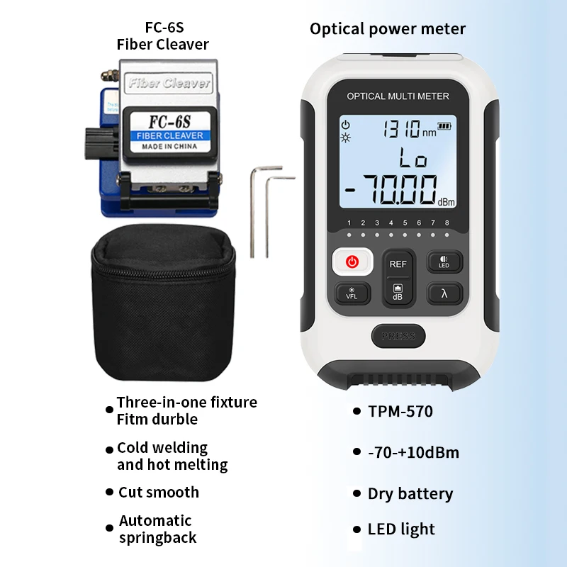 14 pz/set Kit di attrezzi in fibra ottica FTTH -70-+ 10dBm misuratore di potenza ottica SKL-6C coltello per mannaia da taglio in fibra 10mW localizzatore visivo di guasti