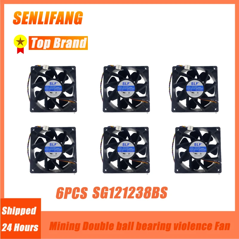 

6 PCS Original SLF SG121238BS DC 12V 2.1A 6200RPM S7 S9 T9 L3 BTC ETH Mining Double ball bearing violence Fan 120*120*38mm