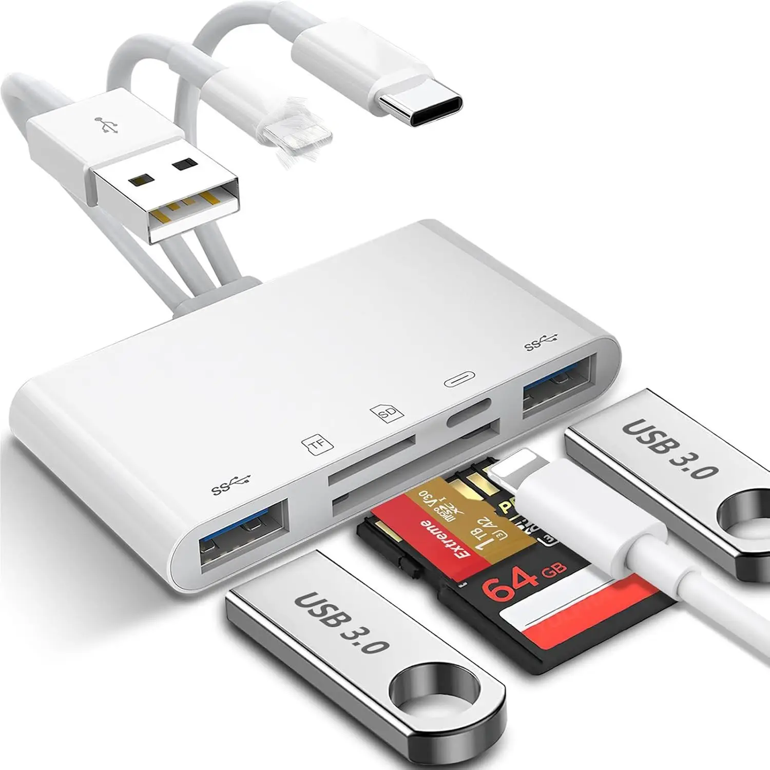 10 Buah Adaptor USB OTG Multi-perangkat 5-in-1 untuk Slot Kartu Micro SD TF Mendukung Pengisian Daya SD/Micro SD/SDHC/SDXC/MMC Kompatibel IPho