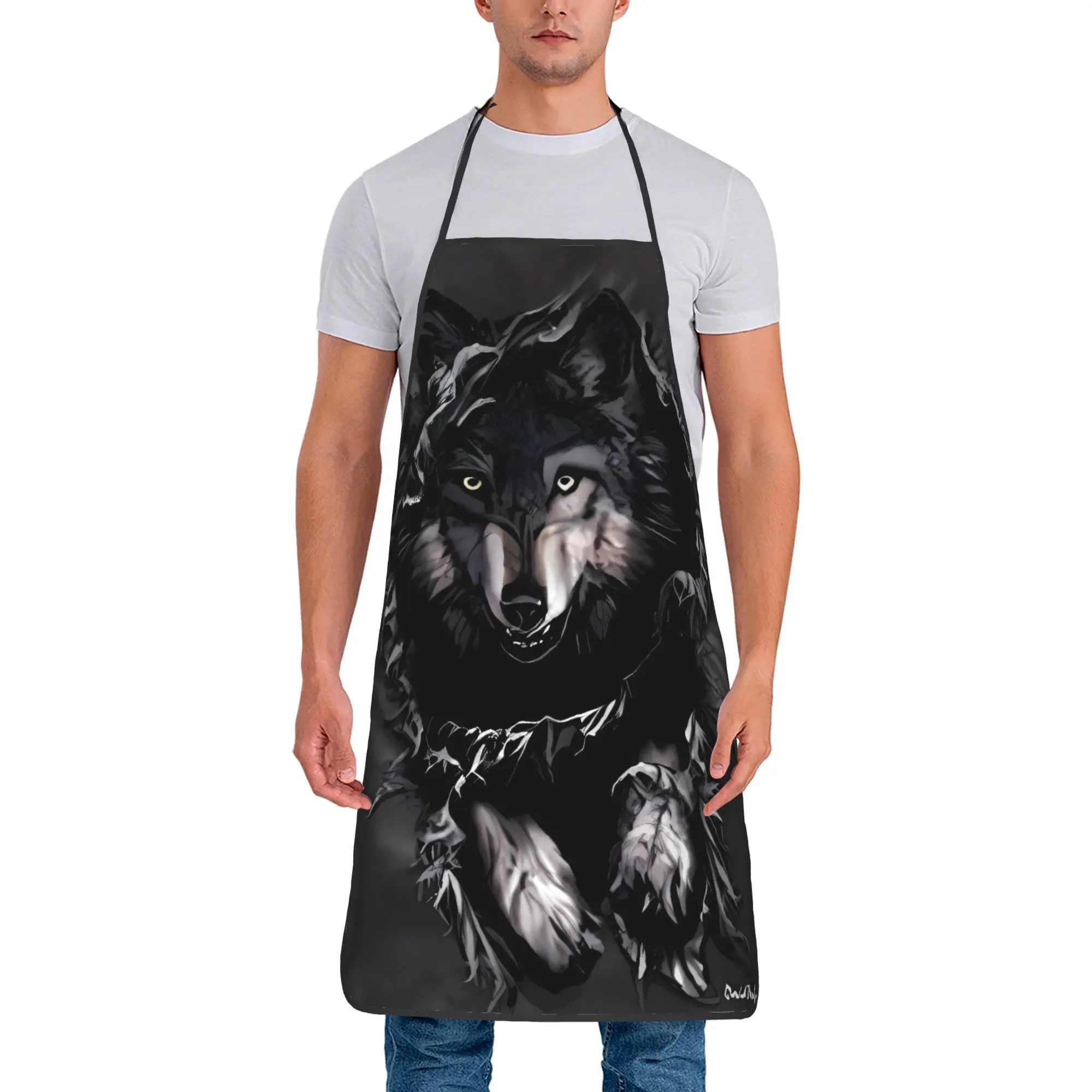

Animal Wolf 3d Apron Custom Cooking Kitchen Accessories Restraunt Manicure Aprons without Pocket