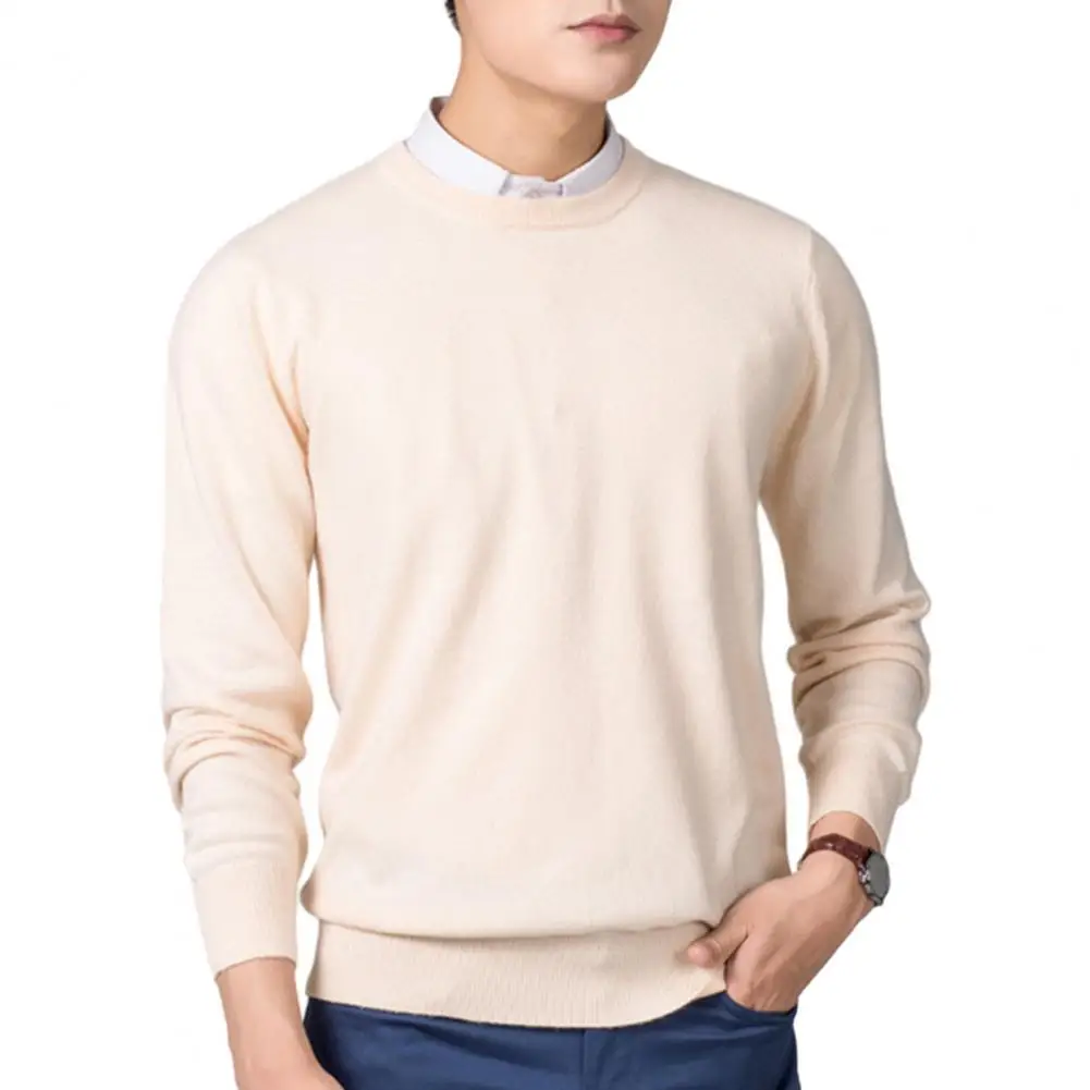 Men's V-neck Solid Color Sweater Slim Knitwear Thick Pullover Jumper for Autumn Winter