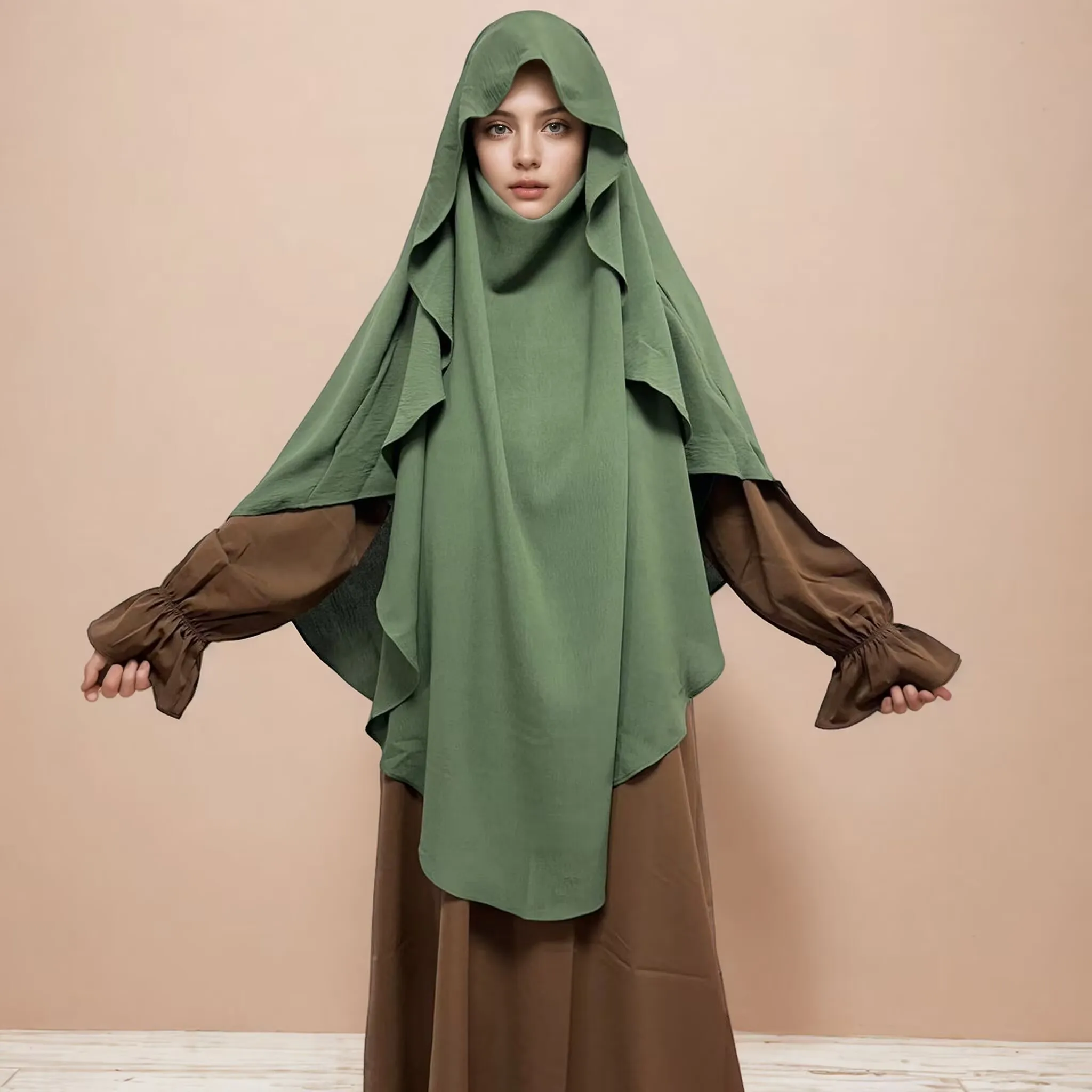 Muslim Women Crepe Khimar Hijab Eid Ramadan Islam Prayer Hijabs Turban Niqab Headscarf Turkey Headdress Arabic Garment Abaya New 4