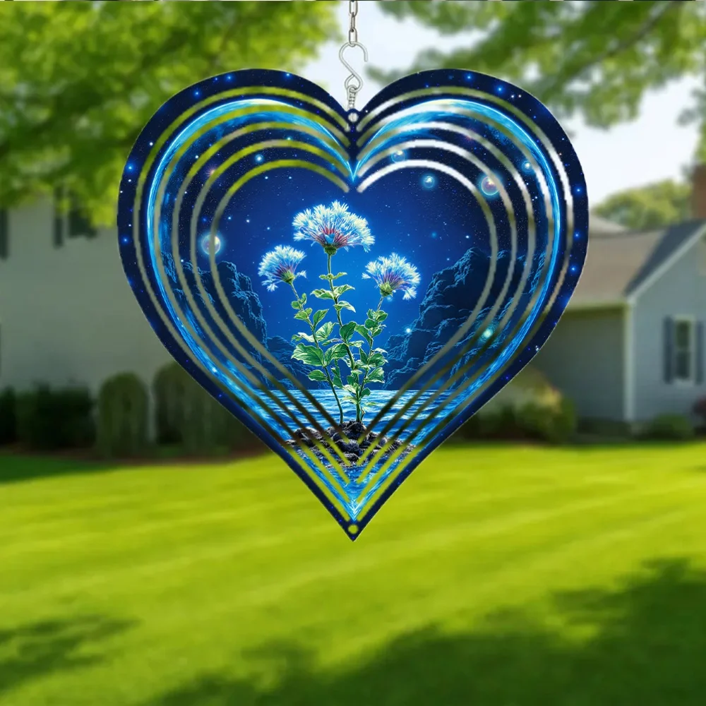 2D Flat - Two-Dimensional Flat Metal Wind Chime, Decorative Hanging Piece, Featuring a Calming  Magnet with Serene Blue Flowers