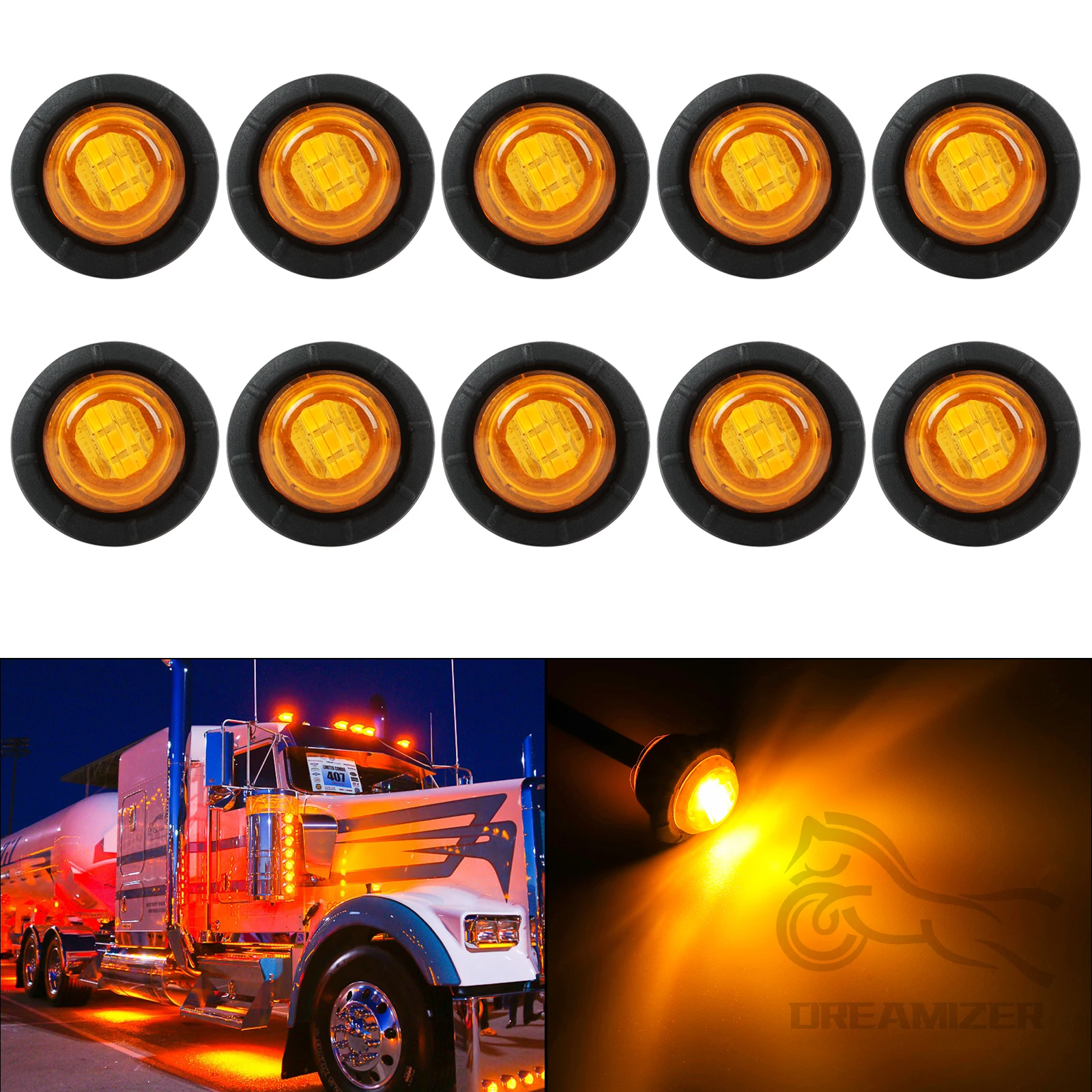 

10PCS12V Round Trailer Side Marker Lights Front Rear Trucks Tractors Clearance Lights Lamp For Truck Trailer Boat