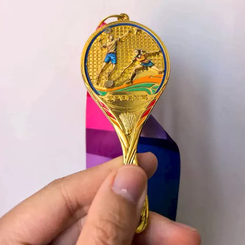 Customization Badminton Shape Metal Medal, Gold, Silver, Bronze Competition Souvenir, Sports Award, Hanging Around the Neck, 3Pc