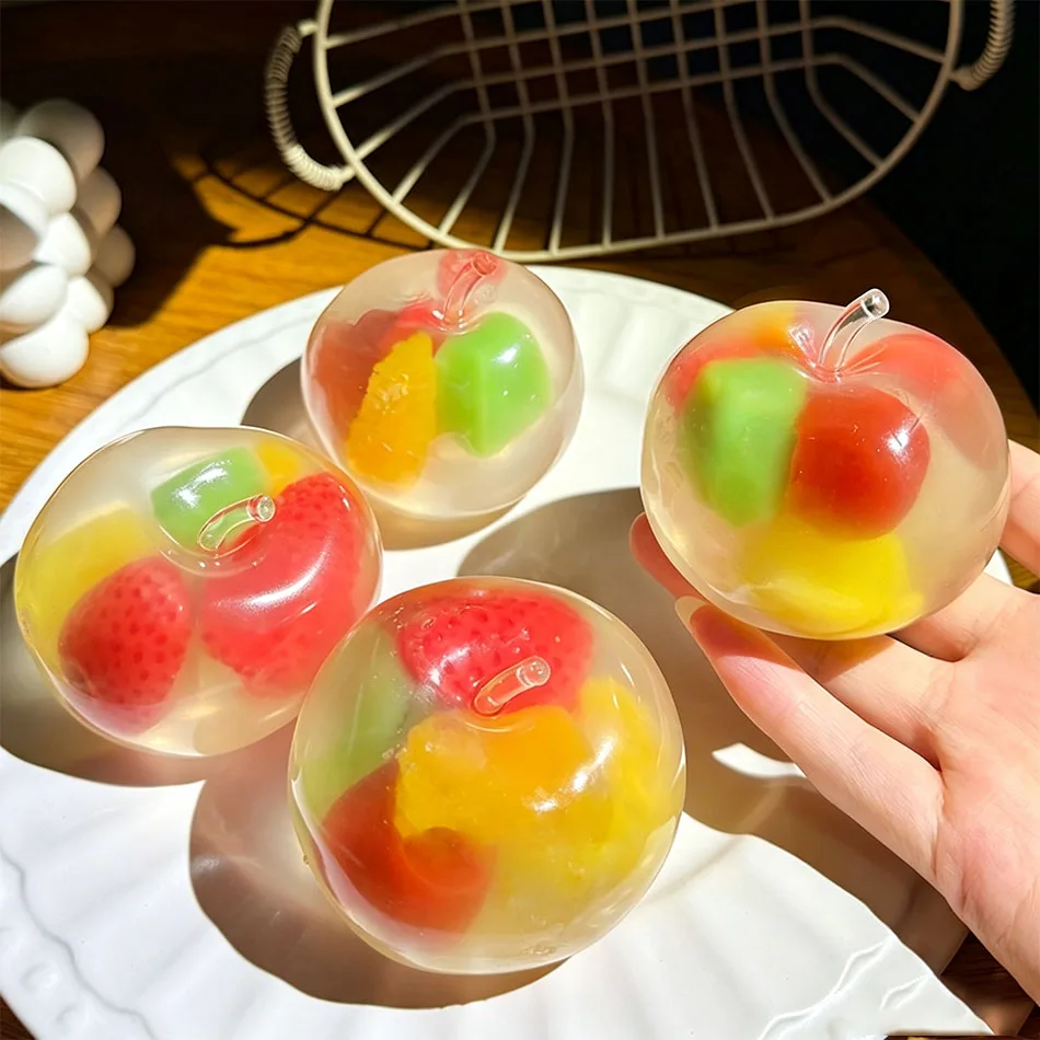 New Moldable Apple Squeeze Toy Filled With Strawberry Orange Fillings Anxiety-Relief Sensory Hand Fidget Toy Christmas Gift