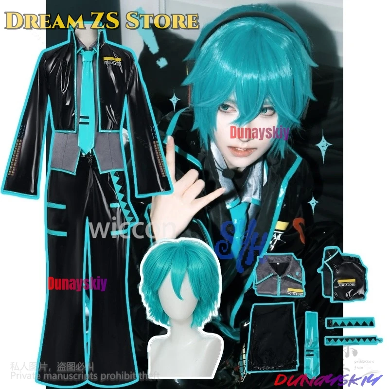 

anime game Project Sekai cosplay mikuuu costume Men's Black Green Leather Suit punk Y2K jirai kei girls Halloween customized