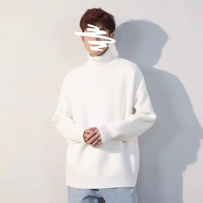 

Мужской вязаный свитер с высоким воротником на флисовой подкладке, теплый, для ношения под одеждой, черный, зимняя коллекция, средней плотности, базовый слой